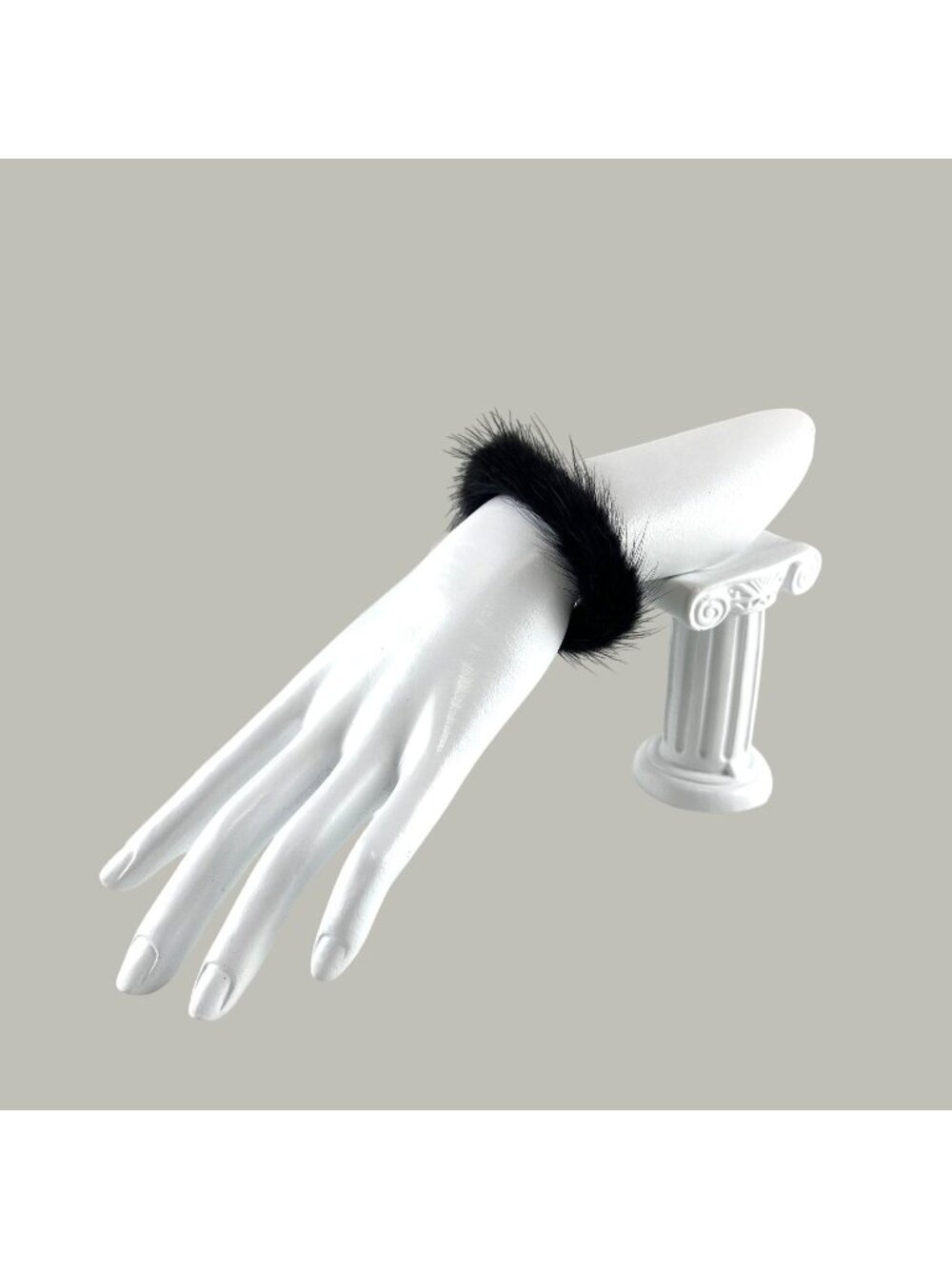 Black Mink Fur Layering Bracelet Preppy Boho Chic Silver Clasp 2.5cm Extension
